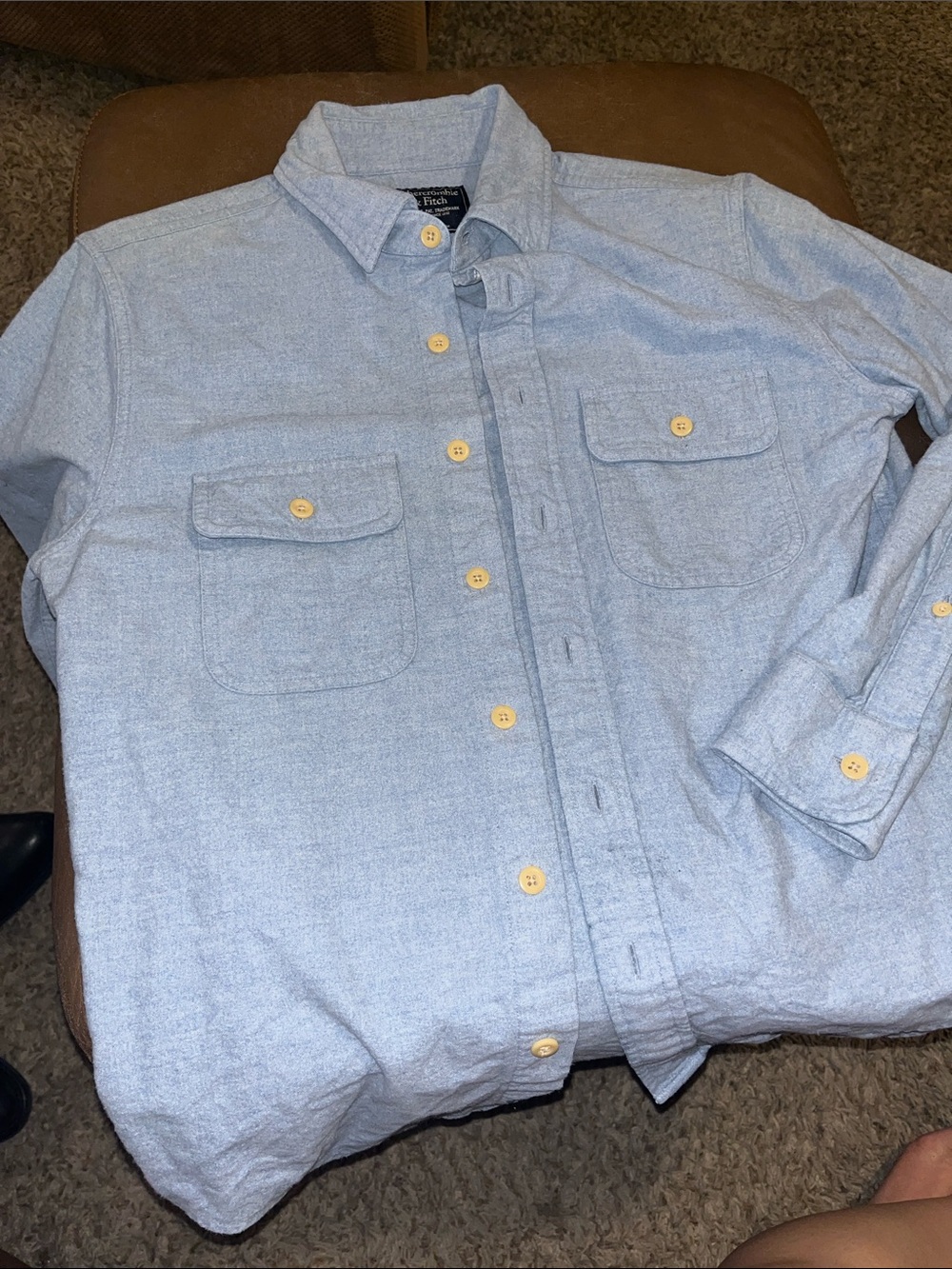 Abercrombie & Fitch Light Blue Button-Down Workshirt with Chest Pockets